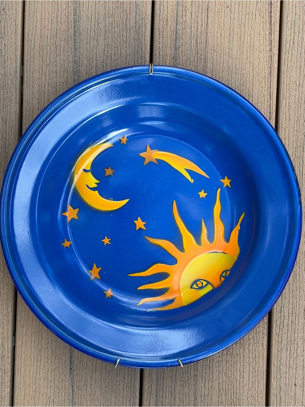 Hand-Painted Blue Sun & Moon Decorative Wall Plate